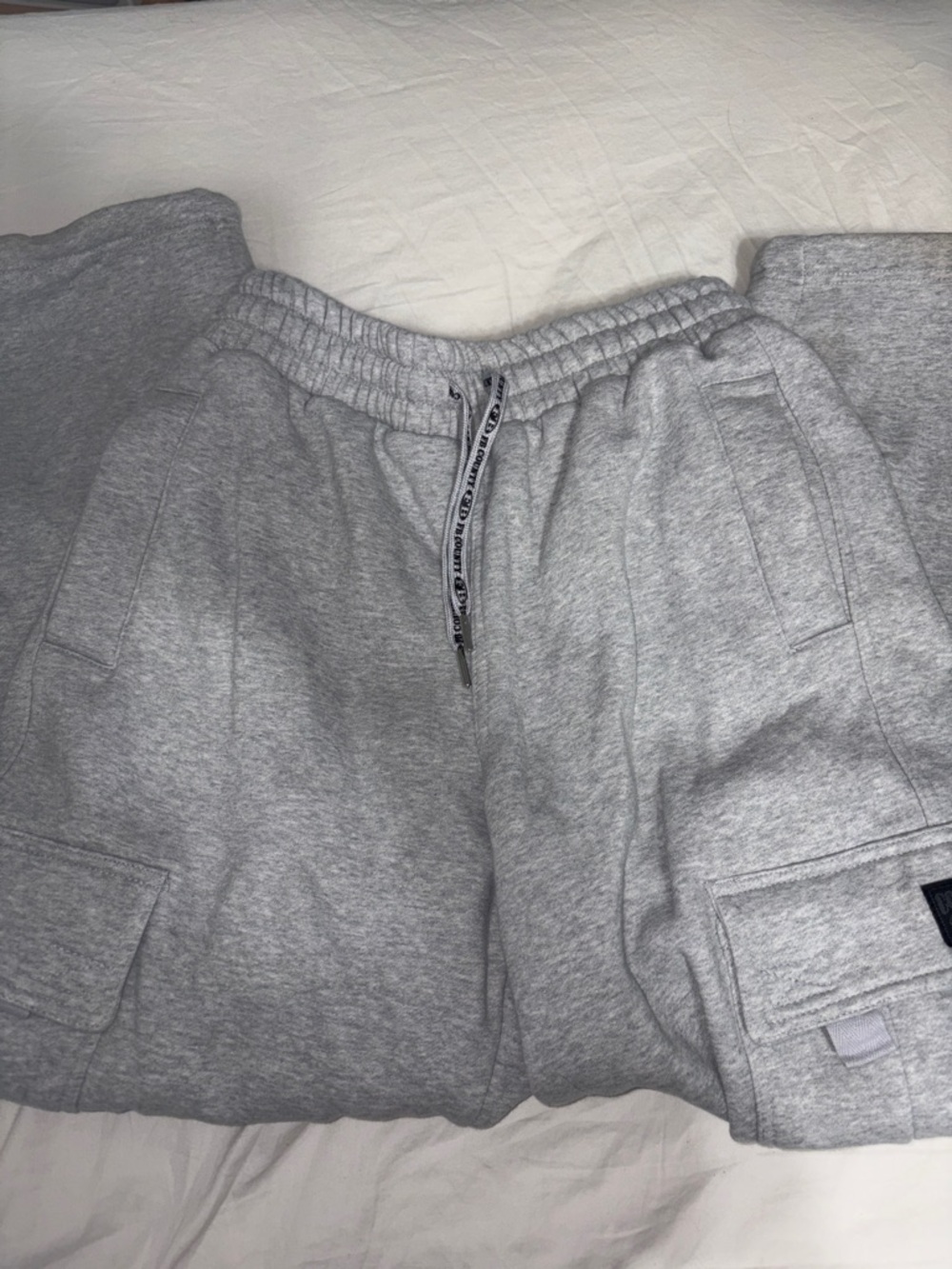 Light Gray Cargo Fleece Shorts with Drawstring